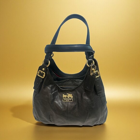 Coach Madison Maggie Shoulder Bag 16503 Black Leather Brass Satchel Hobo + Tag - Picture 1 of 9